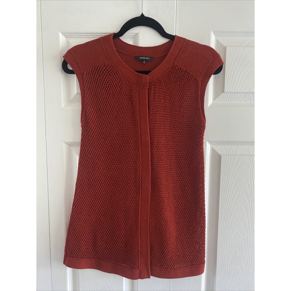 Lafayette 148 Open Knit Cardigan Vest Womens Size P Rust Red Layering Top